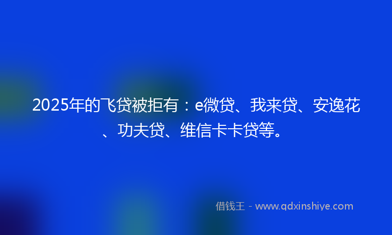 2025年的飞贷被拒有：e微贷、我来贷、安逸花、功夫贷、维信卡卡贷等。