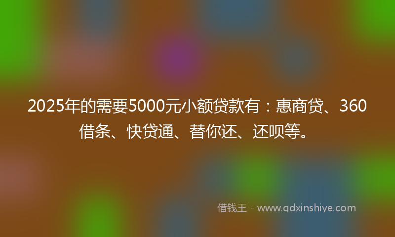 2025年的需要5000元小额贷款有：惠商贷、360借条、快贷通、替你还、还呗等。