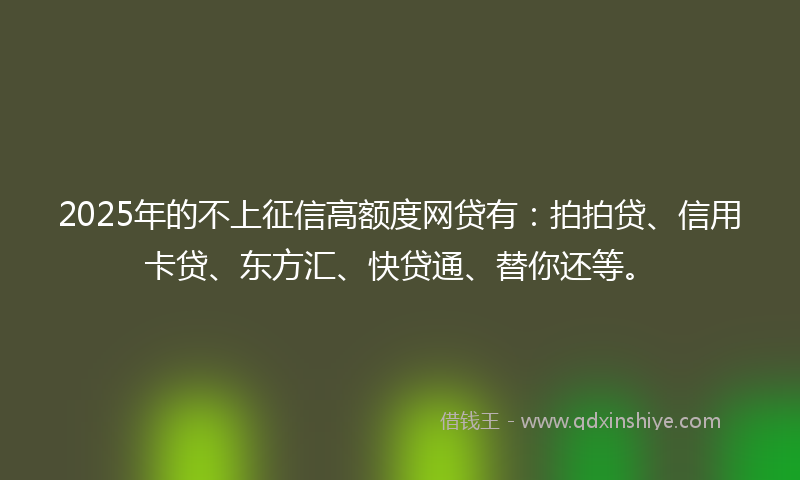 2025年的不上征信高额度网贷有：拍拍贷、信用卡贷、东方汇、快贷通、替你还等。