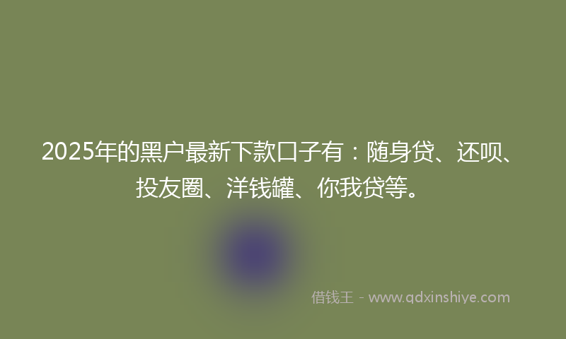 2025年的黑户最新下款口子有：随身贷、还呗、投友圈、洋钱罐、你我贷等。