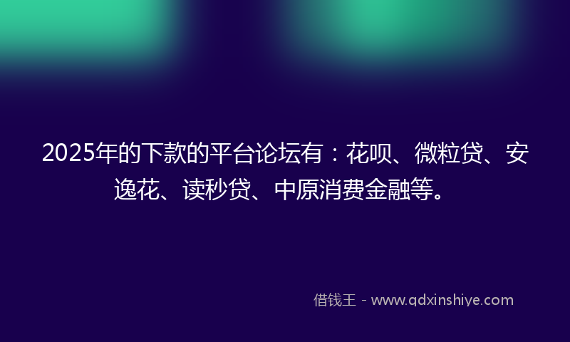 2025年的下款的平台论坛有：花呗、微粒贷、安逸花、读秒贷、中原消费金融等。