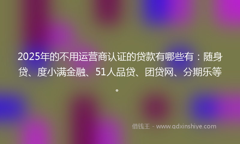 2025年的不用运营商认证的贷款有哪些有：随身贷、度小满金融、51人品贷、团贷网、分期乐等。