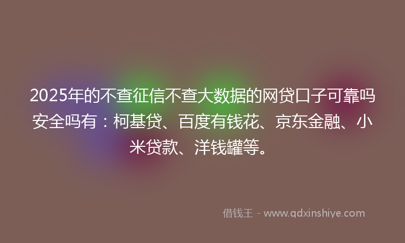 2025年的不查征信不查大数据的网贷口子可靠吗安全吗有：柯基贷、百度有钱花、京东金融、小米贷款、洋钱罐等。
