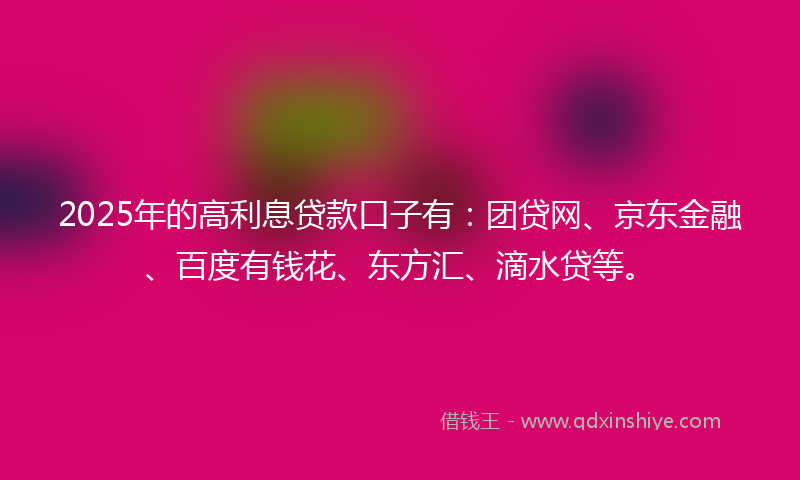 2025年的高利息贷款口子有：团贷网、京东金融、百度有钱花、东方汇、滴水贷等。