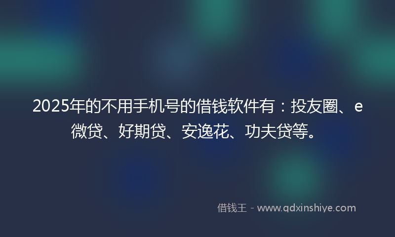 2025年的不用手机号的借钱软件有：投友圈、e微贷、好期贷、安逸花、功夫贷等。