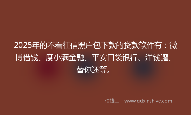 2025年的不看征信黑户包下款的贷款软件有：微博借钱、度小满金融、平安口袋银行、洋钱罐、替你还等。