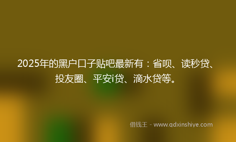 2025年的黑户口子贴吧最新有：省呗、读秒贷、投友圈、平安i贷、滴水贷等。