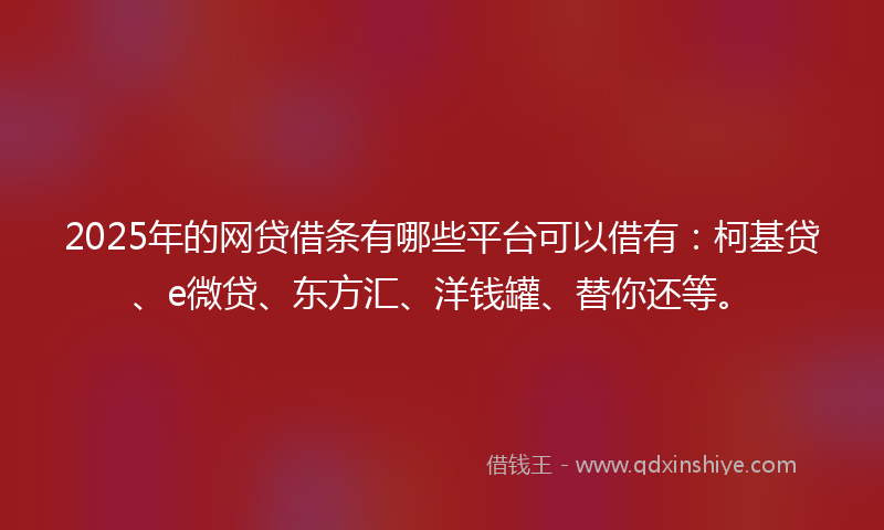 2025年的网贷借条有哪些平台可以借有：柯基贷、e微贷、东方汇、洋钱罐、替你还等。