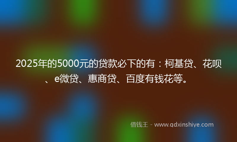 2025年的5000元的贷款必下的有：柯基贷、花呗、e微贷、惠商贷、百度有钱花等。