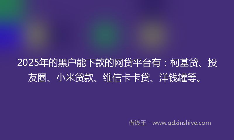 2025年的黑户能下款的网贷平台有：柯基贷、投友圈、小米贷款、维信卡卡贷、洋钱罐等。