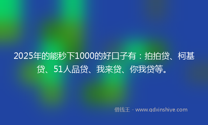 2025年的能秒下1000的好口子有：拍拍贷、柯基贷、51人品贷、我来贷、你我贷等。
