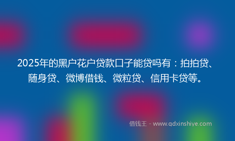 2025年的黑户花户贷款口子能贷吗有：拍拍贷、随身贷、微博借钱、微粒贷、信用卡贷等。