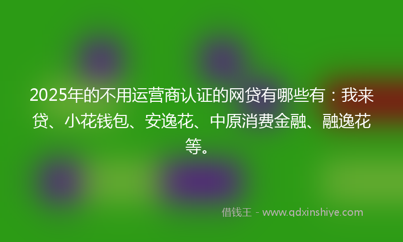2025年的不用运营商认证的网贷有哪些有：我来贷、小花钱包、安逸花、中原消费金融、融逸花等。