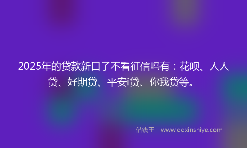2025年的贷款新口子不看征信吗有：花呗、人人贷、好期贷、平安i贷、你我贷等。