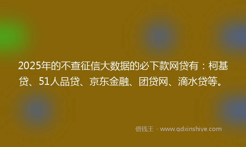 2025年的不查征信大数据的必下款网贷有：柯基贷、51人品贷、京东金融、团贷网、滴水贷等。