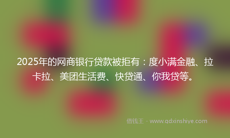 2025年的网商银行贷款被拒有：度小满金融、拉卡拉、美团生活费、快贷通、你我贷等。