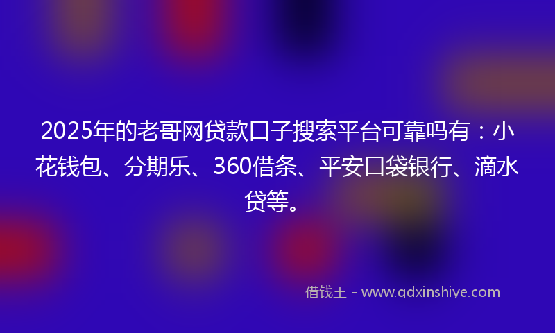 2025年的老哥网贷款口子搜索平台可靠吗有：小花钱包、分期乐、360借条、平安口袋银行、滴水贷等。