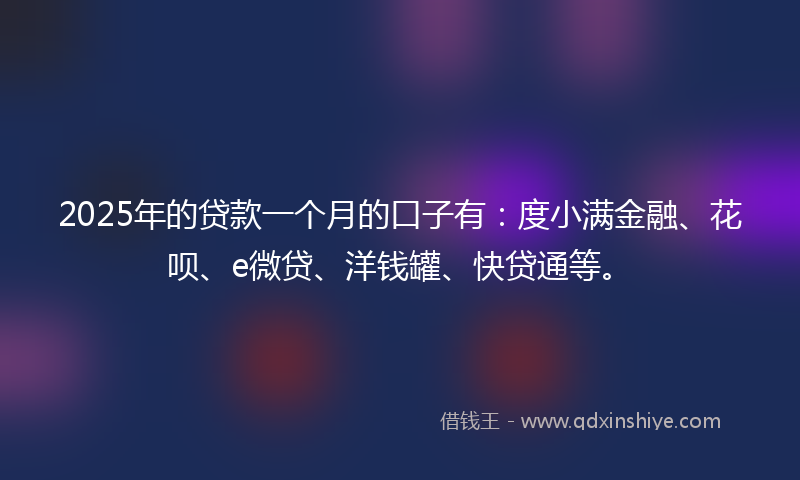 2025年的贷款一个月的口子有：度小满金融、花呗、e微贷、洋钱罐、快贷通等。