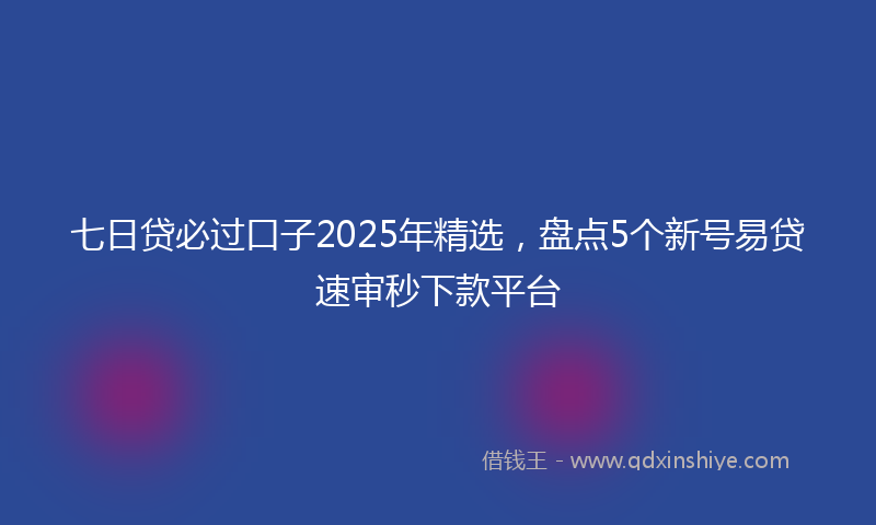 七日贷必过口子2025年精选，盘点5个新号易贷速审秒下款平台