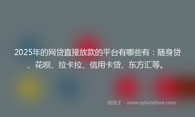 2025年的网贷直接放款的平台有哪些有：随身贷、花呗、拉卡拉、信用卡贷、东方汇等。
