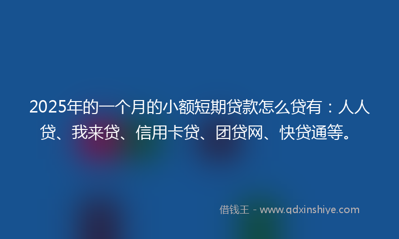 2025年的一个月的小额短期贷款怎么贷有：人人贷、我来贷、信用卡贷、团贷网、快贷通等。
