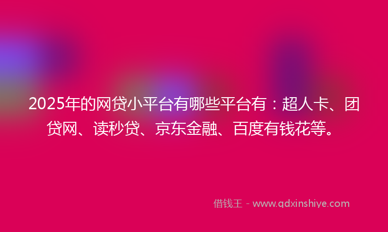 2025年的网贷小平台有哪些平台有：超人卡、团贷网、读秒贷、京东金融、百度有钱花等。