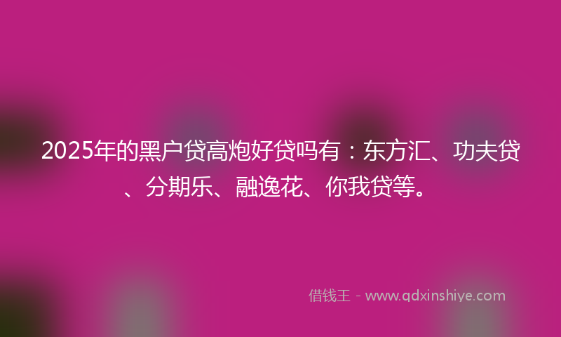2025年的黑户贷高炮好贷吗有：东方汇、功夫贷、分期乐、融逸花、你我贷等。