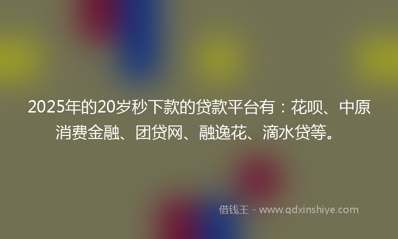 2025年的20岁秒下款的贷款平台有：花呗、中原消费金融、团贷网、融逸花、滴水贷等。