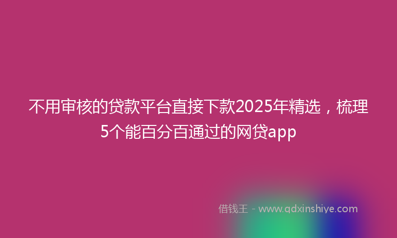 不用审核的贷款平台直接下款2025年精选，梳理5个能百分百通过的网贷app