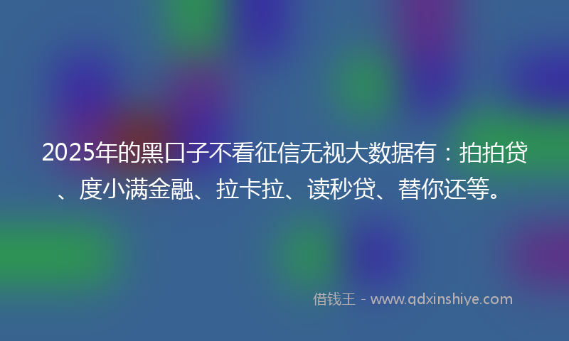 2025年的黑口子不看征信无视大数据有：拍拍贷、度小满金融、拉卡拉、读秒贷、替你还等。