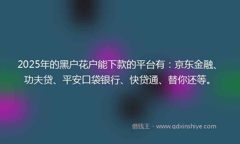 2025年的黑户花户能下款的平台有：京东金融、功夫贷、平安口袋银行、快贷通、替你还等。