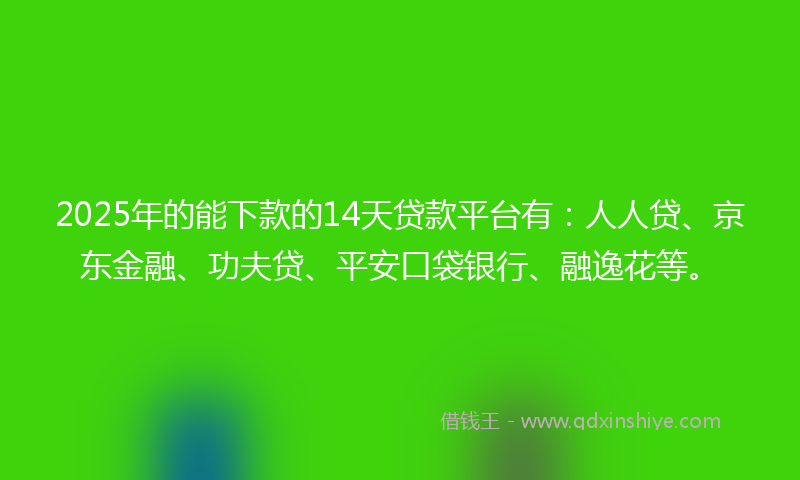 2025年的能下款的14天贷款平台有：人人贷、京东金融、功夫贷、平安口袋银行、融逸花等。