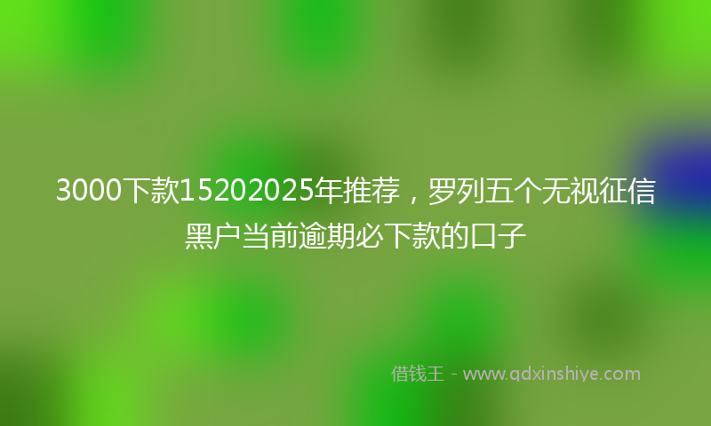 3000下款15202025年推荐，罗列五个无视征信黑户当前逾期必下款的口子