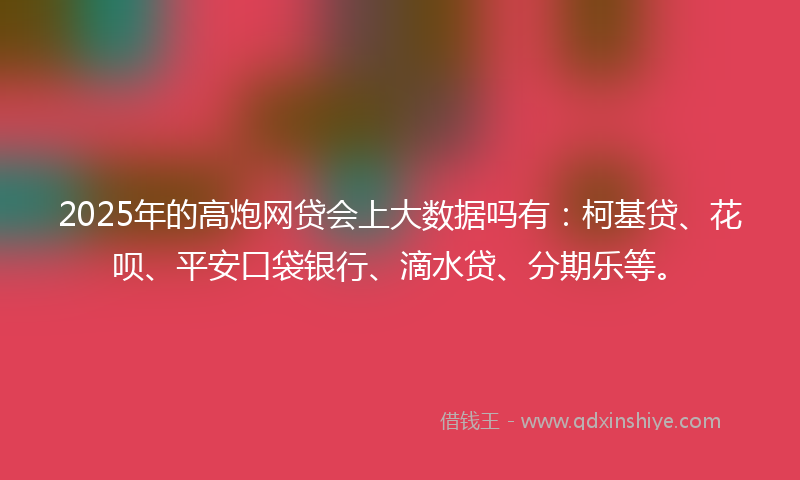 2025年的高炮网贷会上大数据吗有：柯基贷、花呗、平安口袋银行、滴水贷、分期乐等。