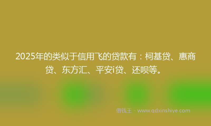 2025年的类似于信用飞的贷款有：柯基贷、惠商贷、东方汇、平安i贷、还呗等。