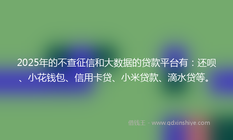 2025年的不查征信和大数据的贷款平台有：还呗、小花钱包、信用卡贷、小米贷款、滴水贷等。