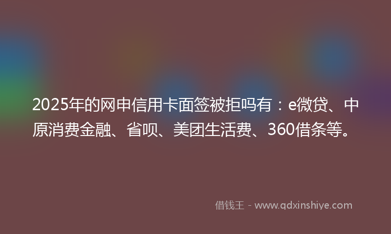 2025年的网申信用卡面签被拒吗有：e微贷、中原消费金融、省呗、美团生活费、360借条等。