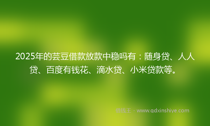 2025年的芸豆借款放款中稳吗有：随身贷、人人贷、百度有钱花、滴水贷、小米贷款等。