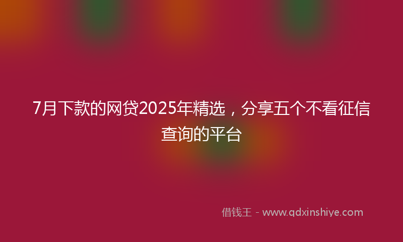 7月下款的网贷2025年精选，分享五个不看征信查询的平台