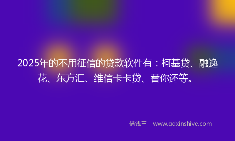 2025年的不用征信的贷款软件有：柯基贷、融逸花、东方汇、维信卡卡贷、替你还等。