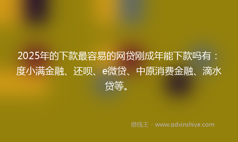 2025年的下款最容易的网贷刚成年能下款吗有：度小满金融、还呗、e微贷、中原消费金融、滴水贷等。