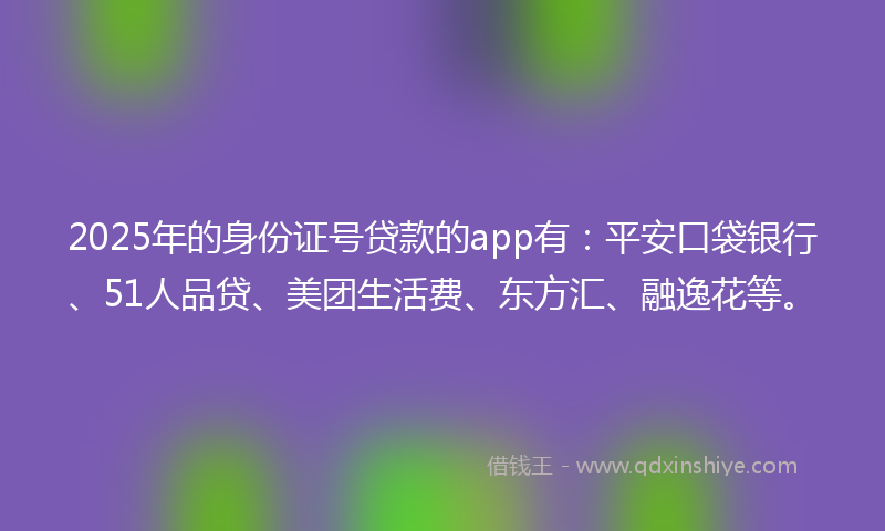 2025年的身份证号贷款的app有：平安口袋银行、51人品贷、美团生活费、东方汇、融逸花等。