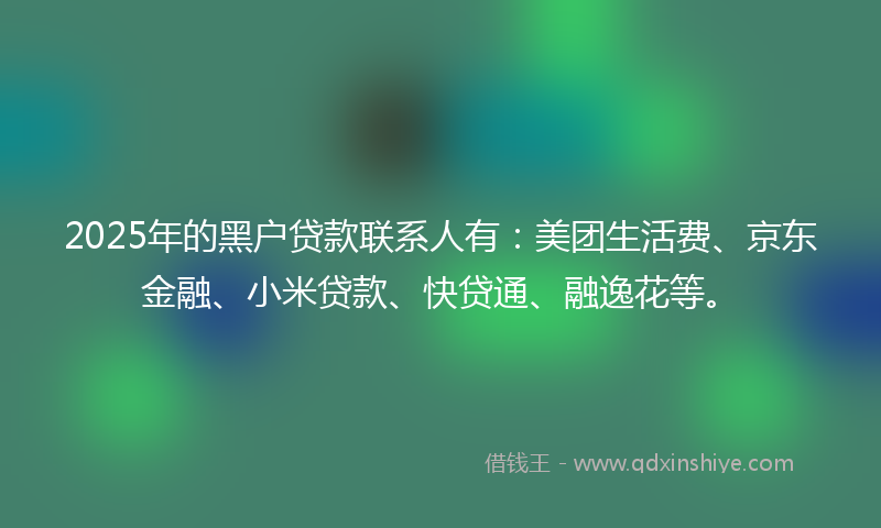 2025年的黑户贷款联系人有:美团生活费、京东金融、小米贷款、快贷通、融逸花等。