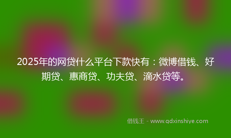 2025年的网贷什么平台下款快有：微博借钱、好期贷、惠商贷、功夫贷、滴水贷等。