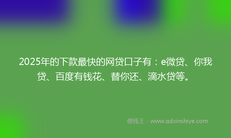 2025年的下款最快的网贷口子有：e微贷、你我贷、百度有钱花、替你还、滴水贷等。