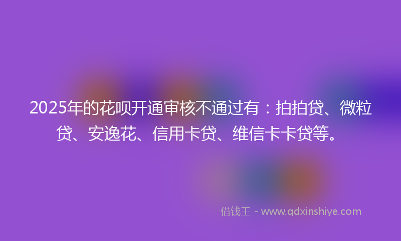 2025年的花呗开通审核不通过有：拍拍贷、微粒贷、安逸花、信用卡贷、维信卡卡贷等。