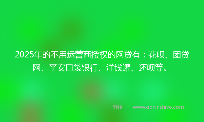 2025年的不用运营商授权的网贷有：花呗、团贷网、平安口袋银行、洋钱罐、还呗等。