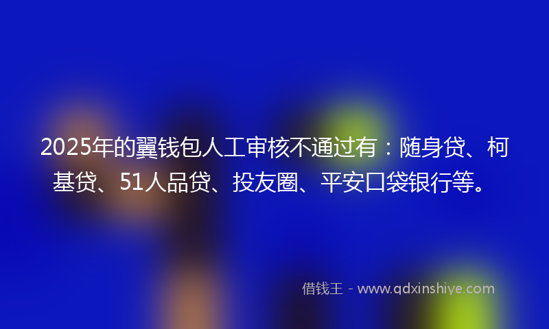 2025年的翼钱包人工审核不通过有：随身贷、柯基贷、51人品贷、投友圈、平安口袋银行等。