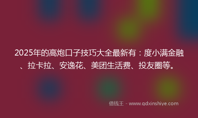 2025年的高炮口子技巧大全最新有:度小满金融、拉卡拉、安逸花、美团生活费、投友圈等。