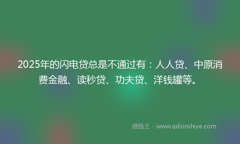2025年的闪电贷总是不通过有：人人贷、中原消费金融、读秒贷、功夫贷、洋钱罐等。